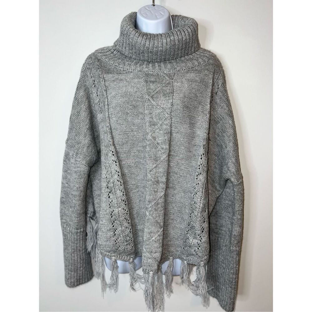 Womens Oversized Turtleneck Poncho Sweater SMALL